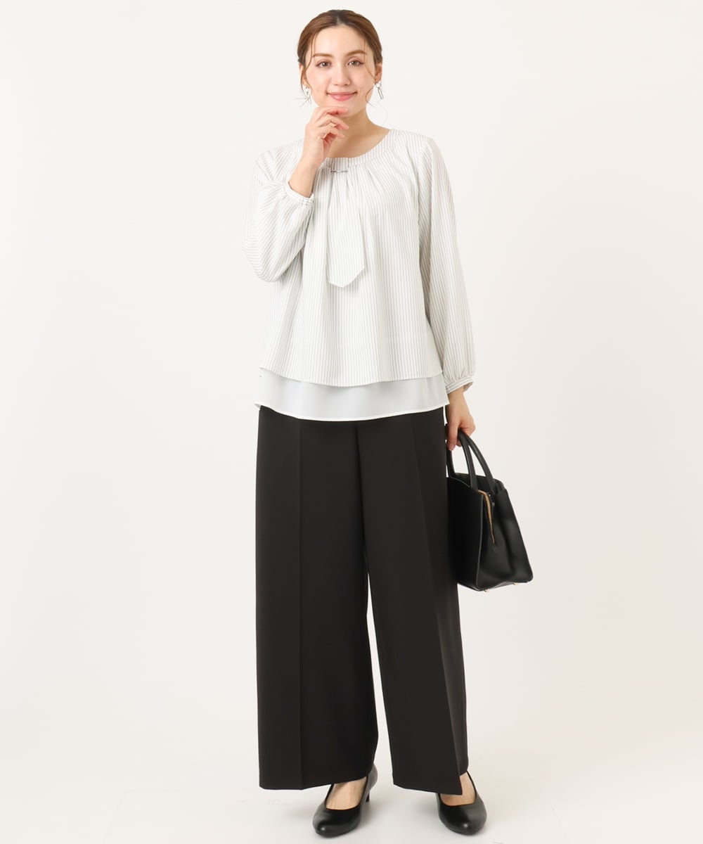 OLLDD05139 eur3(エウルキューブ) 【大きいサイズ/11号サイズあり/洗える/セットアップ対応】Wクロスワイドパンツ ブラック(94)