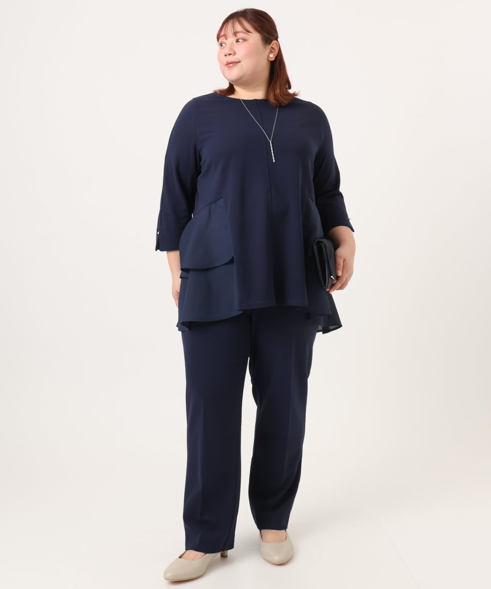 OLLDD09119 eur3(エウルキューブ) 【大きいサイズ/11号サイズあり/セットアップ対応】カットジョーゼットテーパードパンツ ネイビー(57)