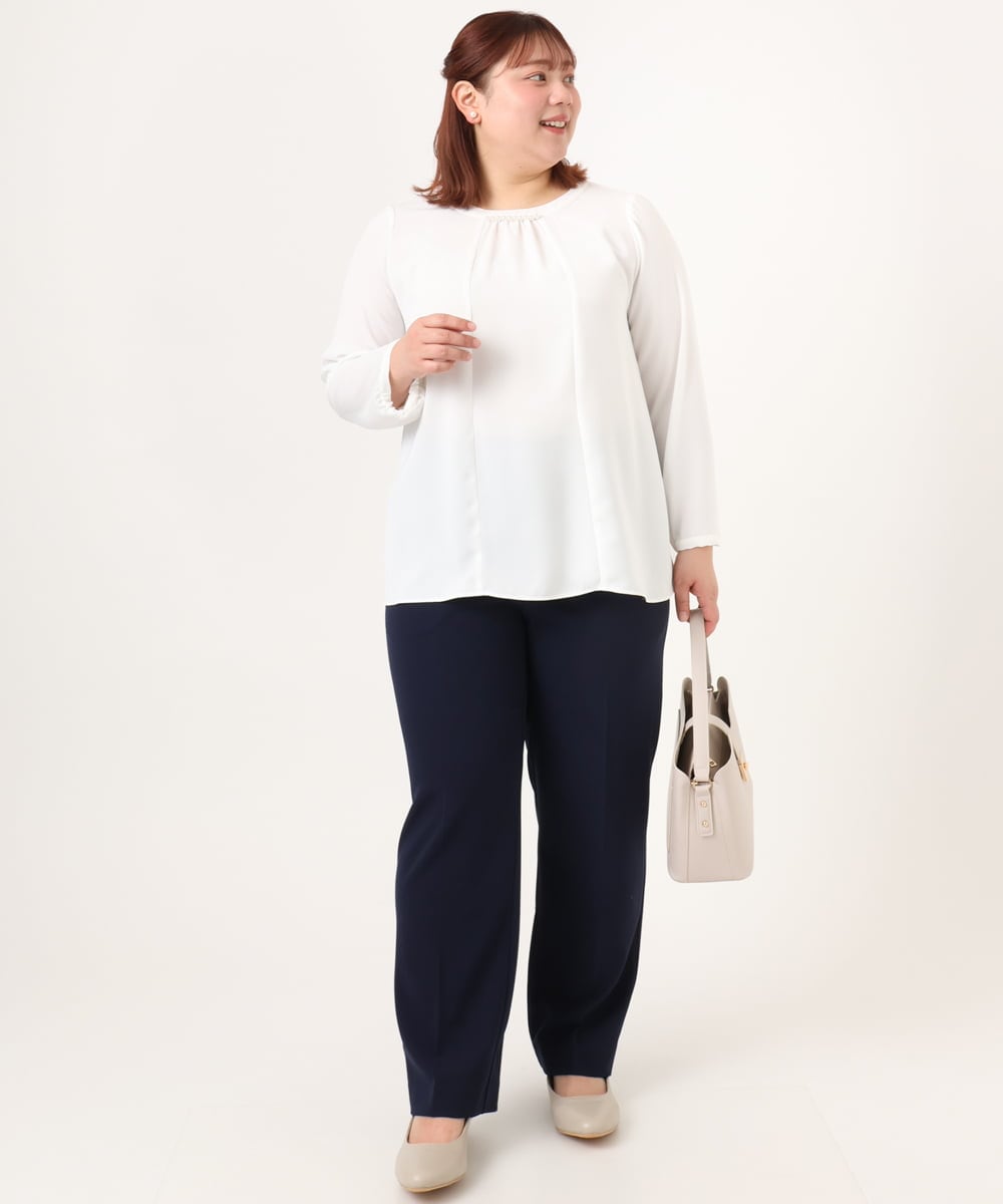 OLLDD09119 eur3(エウルキューブ) 【大きいサイズ/11号サイズあり/セットアップ対応】カットジョーゼットテーパードパンツ ネイビー(57)