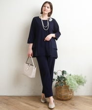 OLLDD09119 eur3(エウルキューブ) 【大きいサイズ/11号サイズあり/セットアップ対応】カットジョーゼットテーパードパンツ ネイビー(57)