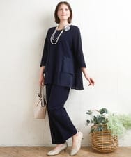 OLLDD09119 eur3(エウルキューブ) 【大きいサイズ/11号サイズあり/セットアップ対応】カットジョーゼットテーパードパンツ ネイビー(57)