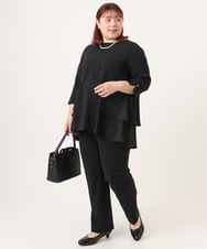 OLLDD09119 eur3(エウルキューブ) 【大きいサイズ/11号サイズあり/セットアップ対応】カットジョーゼットテーパードパンツ ブラック(94)