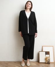 OLLDD09119 eur3(エウルキューブ) 【大きいサイズ/11号サイズあり/セットアップ対応】カットジョーゼットテーパードパンツ ブラック(94)