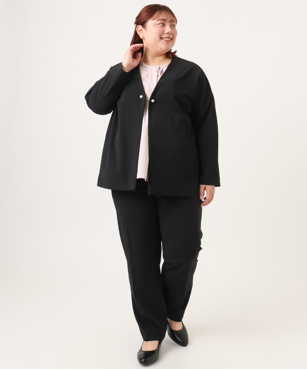 OLLDD09119 eur3(エウルキューブ) 【大きいサイズ/11号サイズあり/セットアップ対応】カットジョーゼットテーパードパンツ ブラック(94)