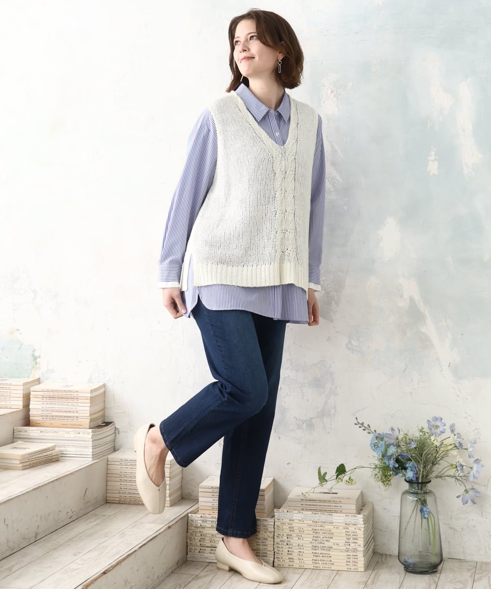 OLLDD13099 eur3(エウルキューブ) 【大きいサイズ】ゆるフィットデニム ネイビー(57)