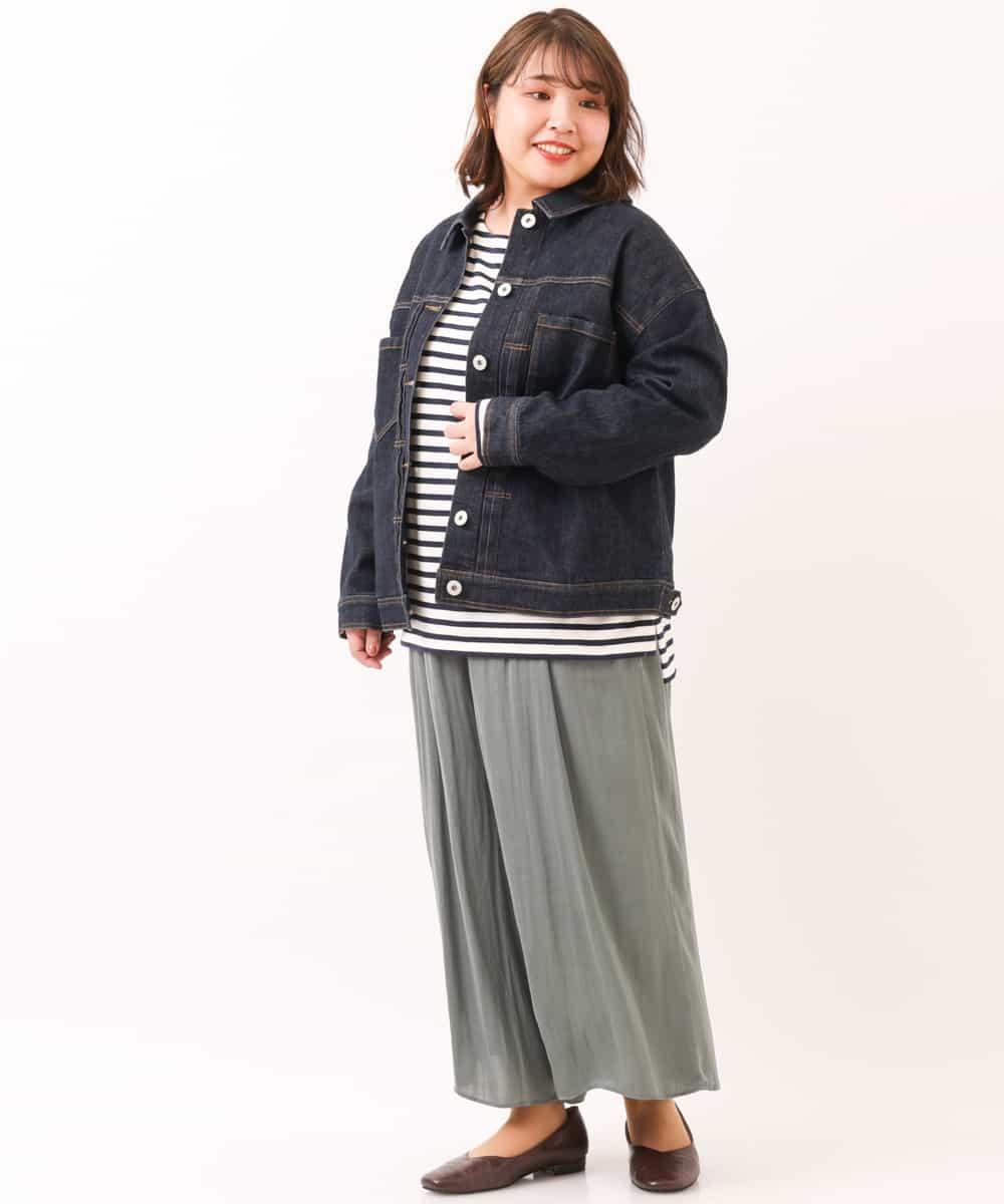 OLLDM03080 eur3(エウルキューブ) 【大きいサイズ】ストンと落ちるサテンワイドパンツ カーキ