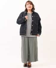 OLLDM03080 eur3(エウルキューブ) 【大きいサイズ】ストンと落ちるサテンワイドパンツ カーキ