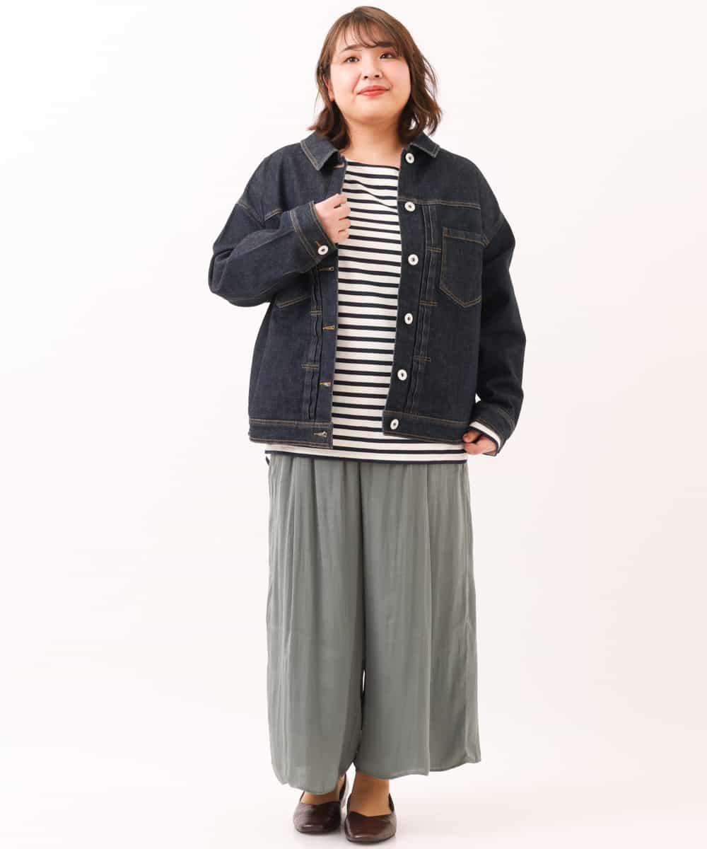 OLLDM03080 eur3(エウルキューブ) 【大きいサイズ】ストンと落ちるサテンワイドパンツ カーキ