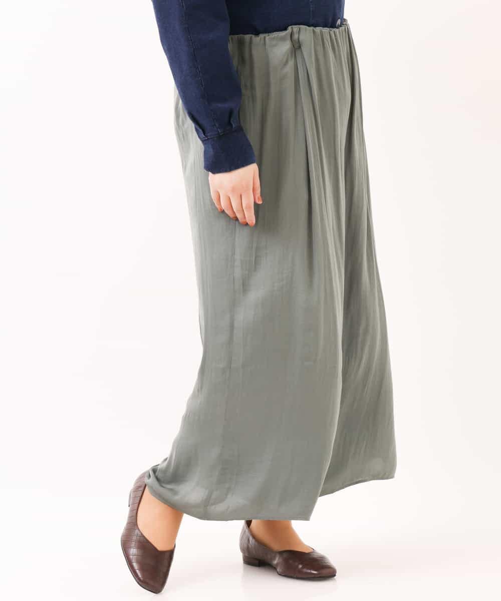OLLDM03080 eur3(エウルキューブ) 【大きいサイズ】ストンと落ちるサテンワイドパンツ カーキ