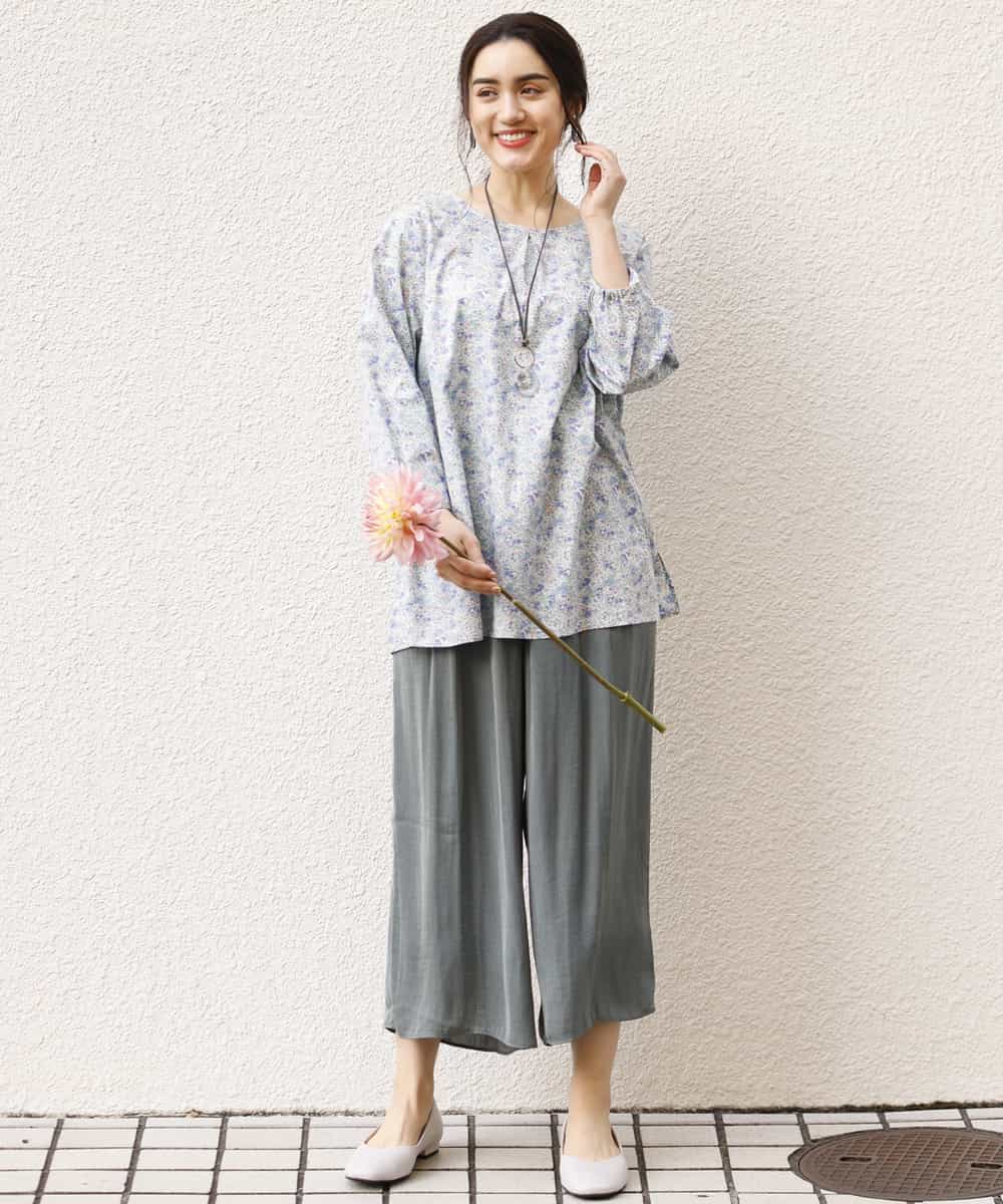OLLDM03080 eur3(エウルキューブ) 【大きいサイズ】ストンと落ちるサテンワイドパンツ カーキ