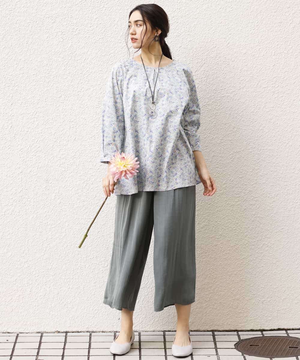 OLLDM03080 eur3(エウルキューブ) 【大きいサイズ】ストンと落ちるサテンワイドパンツ カーキ