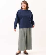 OLLDM03080 eur3(エウルキューブ) 【大きいサイズ】ストンと落ちるサテンワイドパンツ カーキ