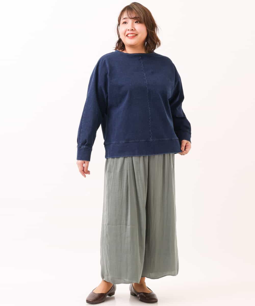 OLLDM03080 eur3(エウルキューブ) 【大きいサイズ】ストンと落ちるサテンワイドパンツ カーキ