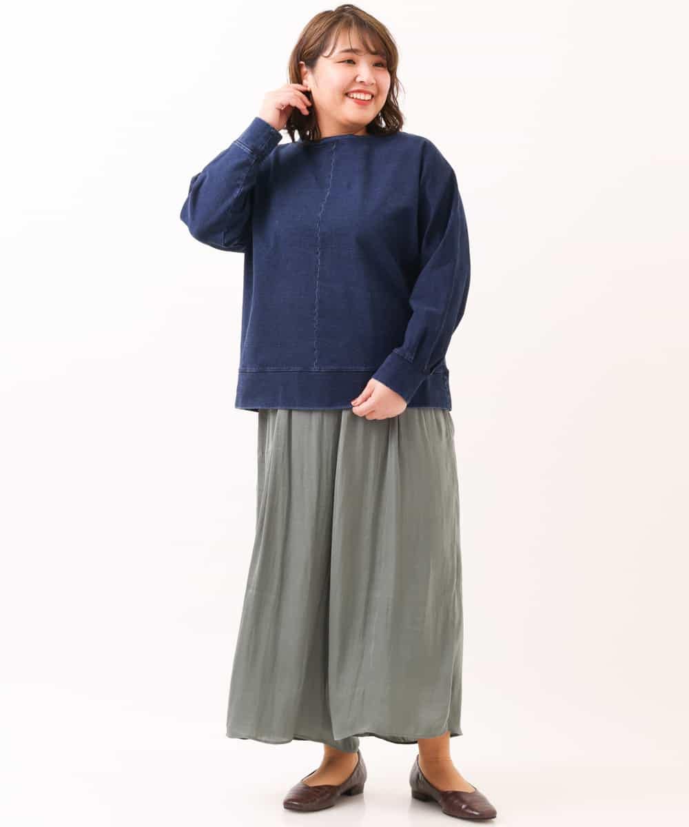 OLLDM03080 eur3(エウルキューブ) 【大きいサイズ】ストンと落ちるサテンワイドパンツ カーキ