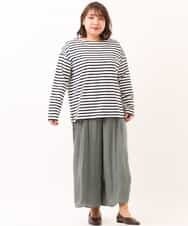 OLLDM03080 eur3(エウルキューブ) 【大きいサイズ】ストンと落ちるサテンワイドパンツ カーキ