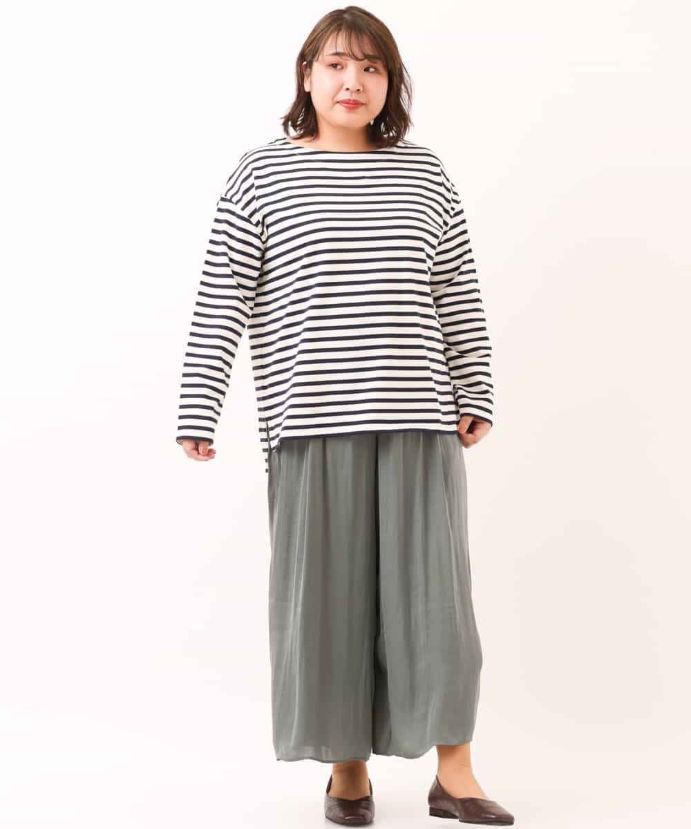 OLLDM03080 eur3(エウルキューブ) 【大きいサイズ】ストンと落ちるサテンワイドパンツ カーキ