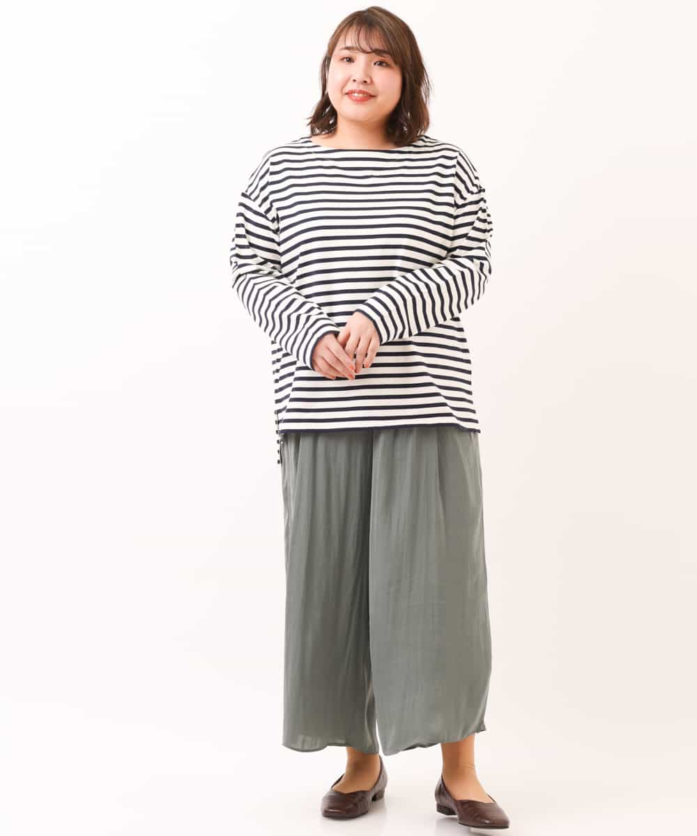 OLLDM03080 eur3(エウルキューブ) 【大きいサイズ】ストンと落ちるサテンワイドパンツ カーキ