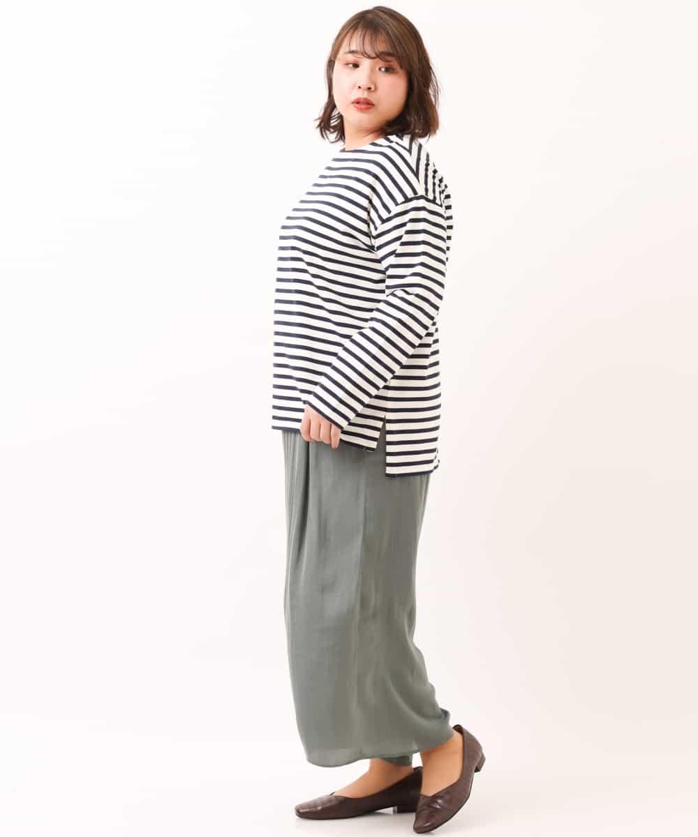 OLLDM03080 eur3(エウルキューブ) 【大きいサイズ】ストンと落ちるサテンワイドパンツ カーキ