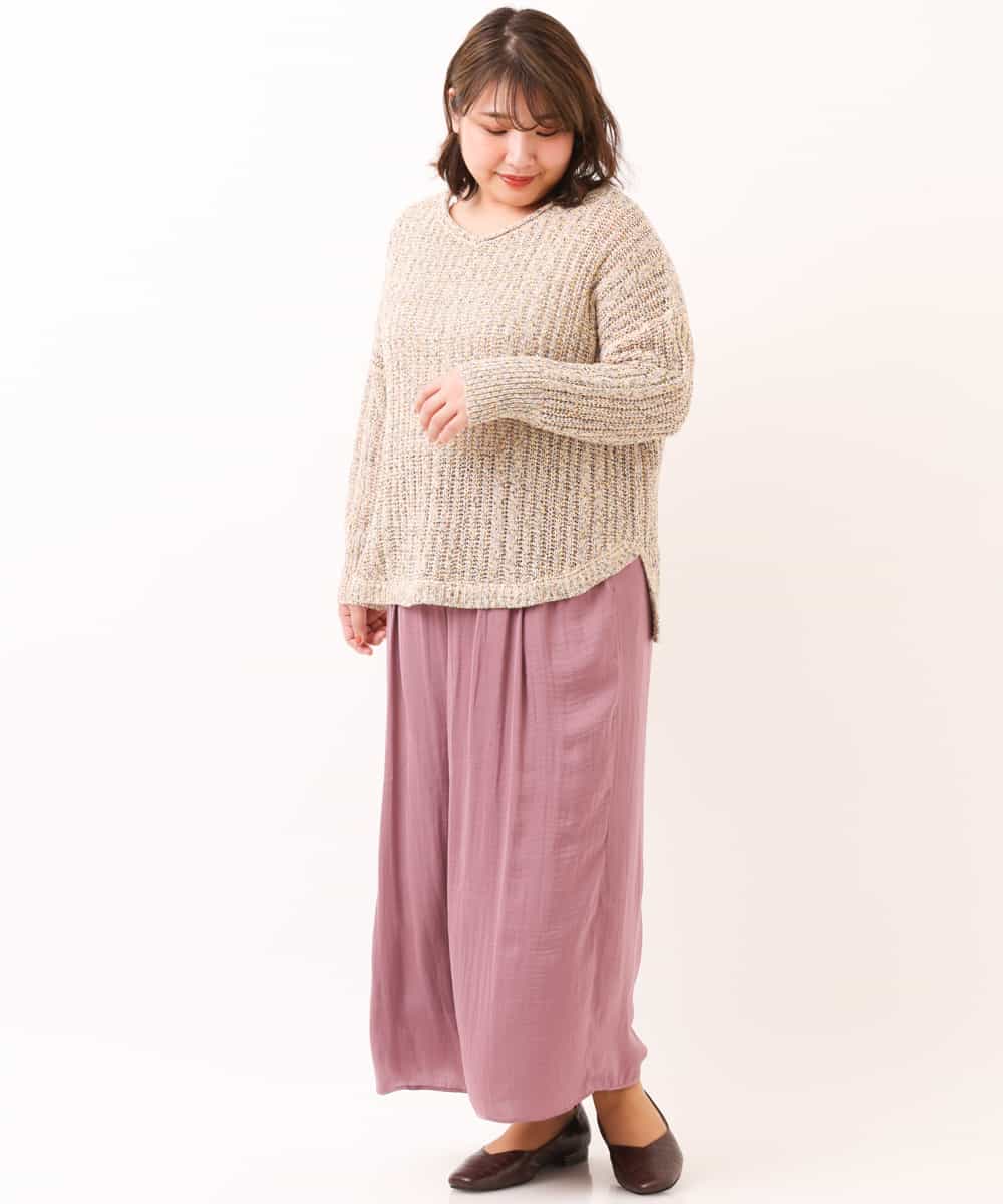 OLLDM03080 eur3(エウルキューブ) 【大きいサイズ】ストンと落ちるサテンワイドパンツ ラベンダー