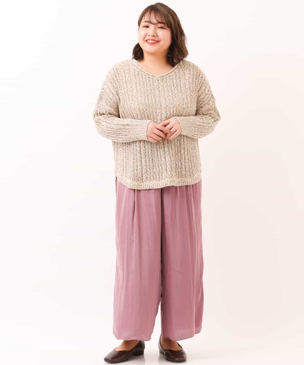 OLLDM03080 eur3(エウルキューブ) 【大きいサイズ】ストンと落ちるサテンワイドパンツ ラベンダー