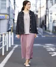 OLLDM03080 eur3(エウルキューブ) 【大きいサイズ】ストンと落ちるサテンワイドパンツ ラベンダー