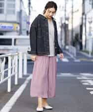OLLDM03080 eur3(エウルキューブ) 【大きいサイズ】ストンと落ちるサテンワイドパンツ ラベンダー