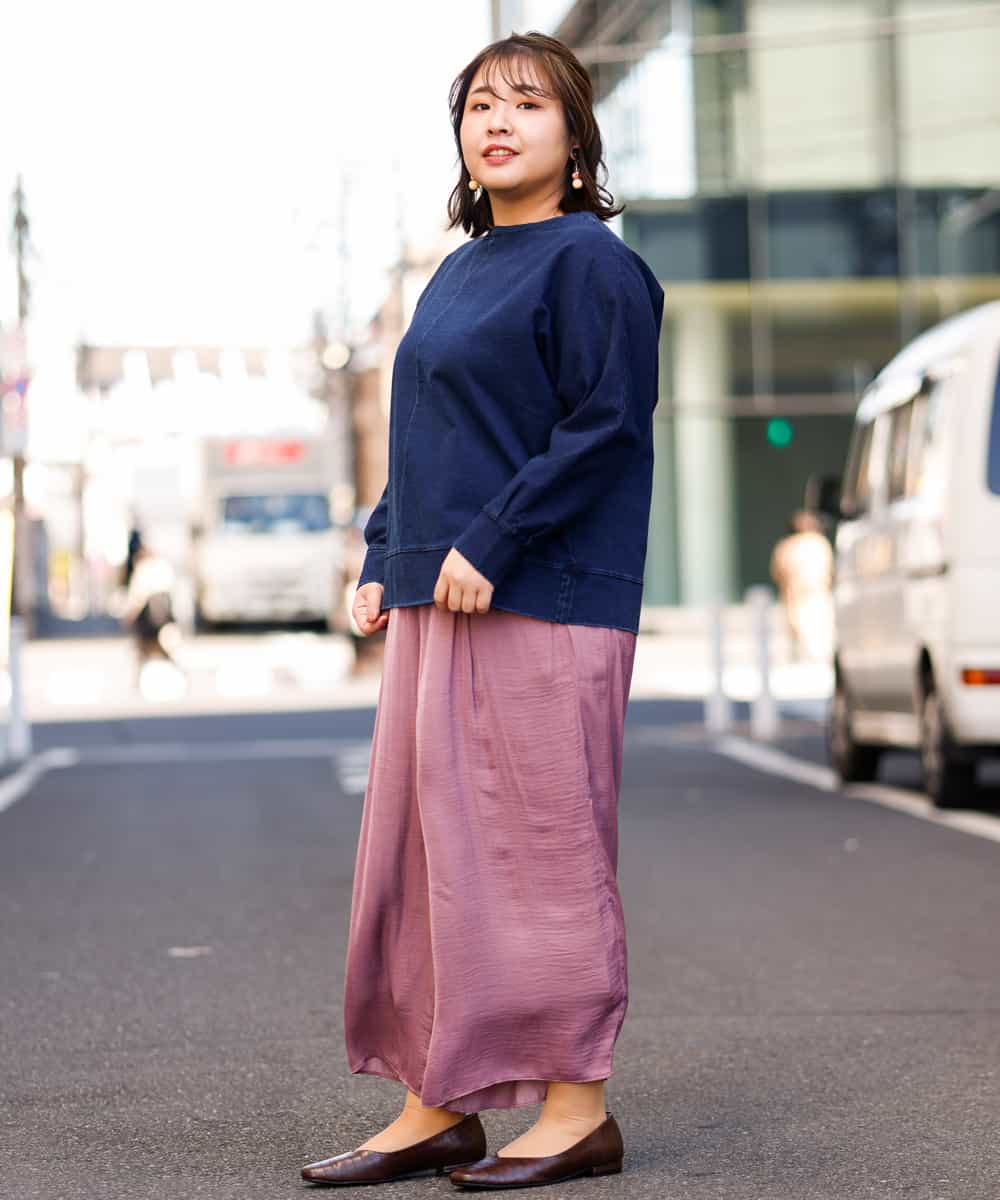 OLLDM03080 eur3(エウルキューブ) 【大きいサイズ】ストンと落ちるサテンワイドパンツ ラベンダー