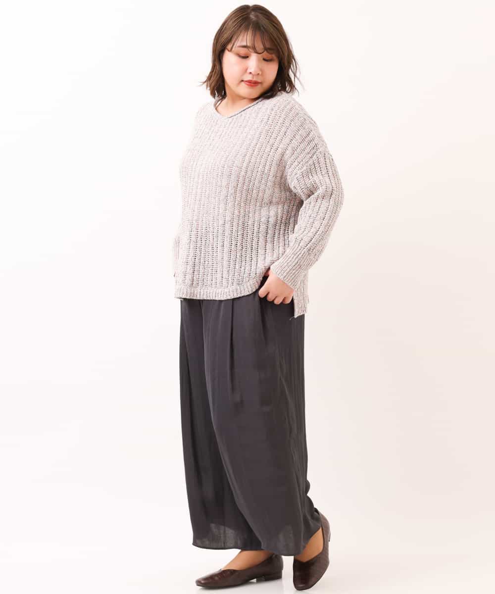 OLLDM03080 eur3(エウルキューブ) 【大きいサイズ】ストンと落ちるサテンワイドパンツ ダークグレー