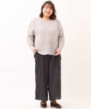 OLLDM03080 eur3(エウルキューブ) 【大きいサイズ】ストンと落ちるサテンワイドパンツ ダークグレー