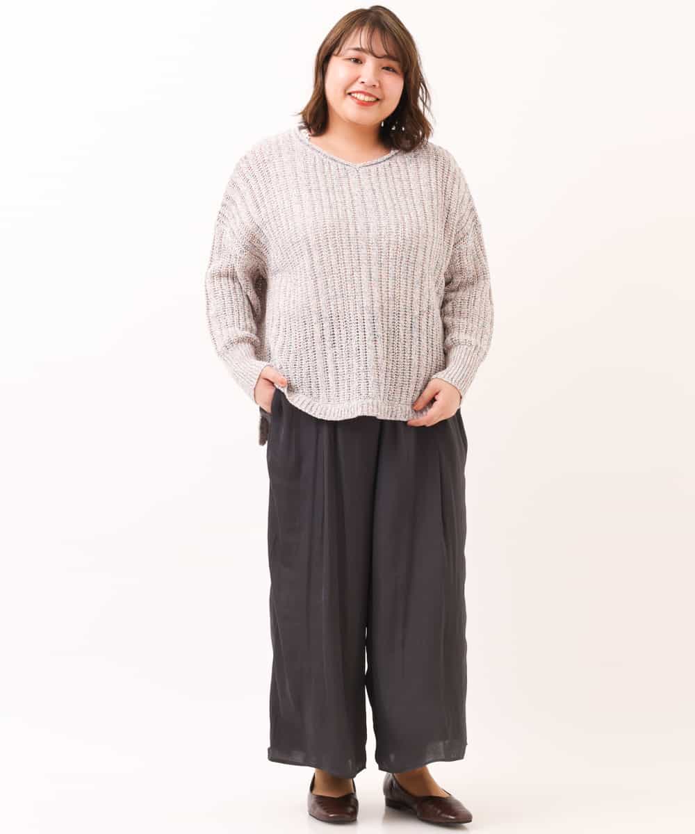 OLLDM03080 eur3(エウルキューブ) 【大きいサイズ】ストンと落ちるサテンワイドパンツ ダークグレー
