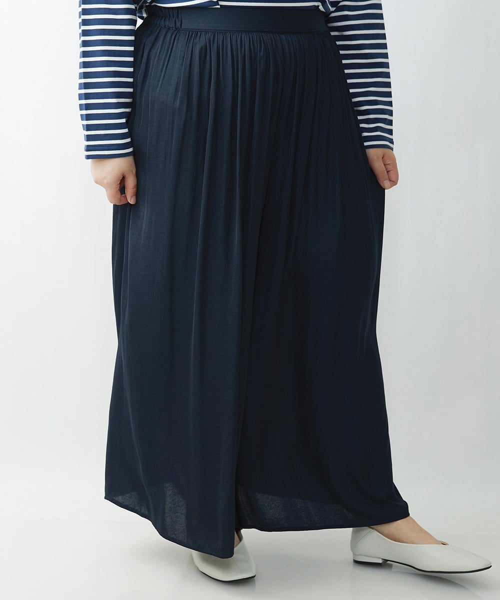 OLLDS24080 eur3(エウルキューブ) 【雑誌掲載】【大きいサイズ】メーテルサテンパンツ ネイビー(57)