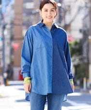 OLLDV03089 eur3(エウルキューブ) 【大きいサイズ】ゆるフィットストレッチデニム ブルー(55)