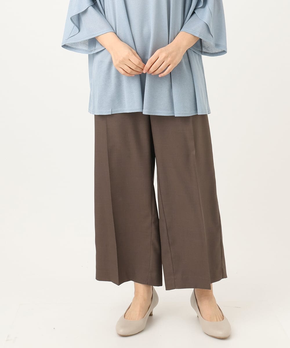 OLLEA24129 eur3(エウルキューブ) 【大きいサイズ】サイロツイルワイドストレートパンツ ブラウン(87）