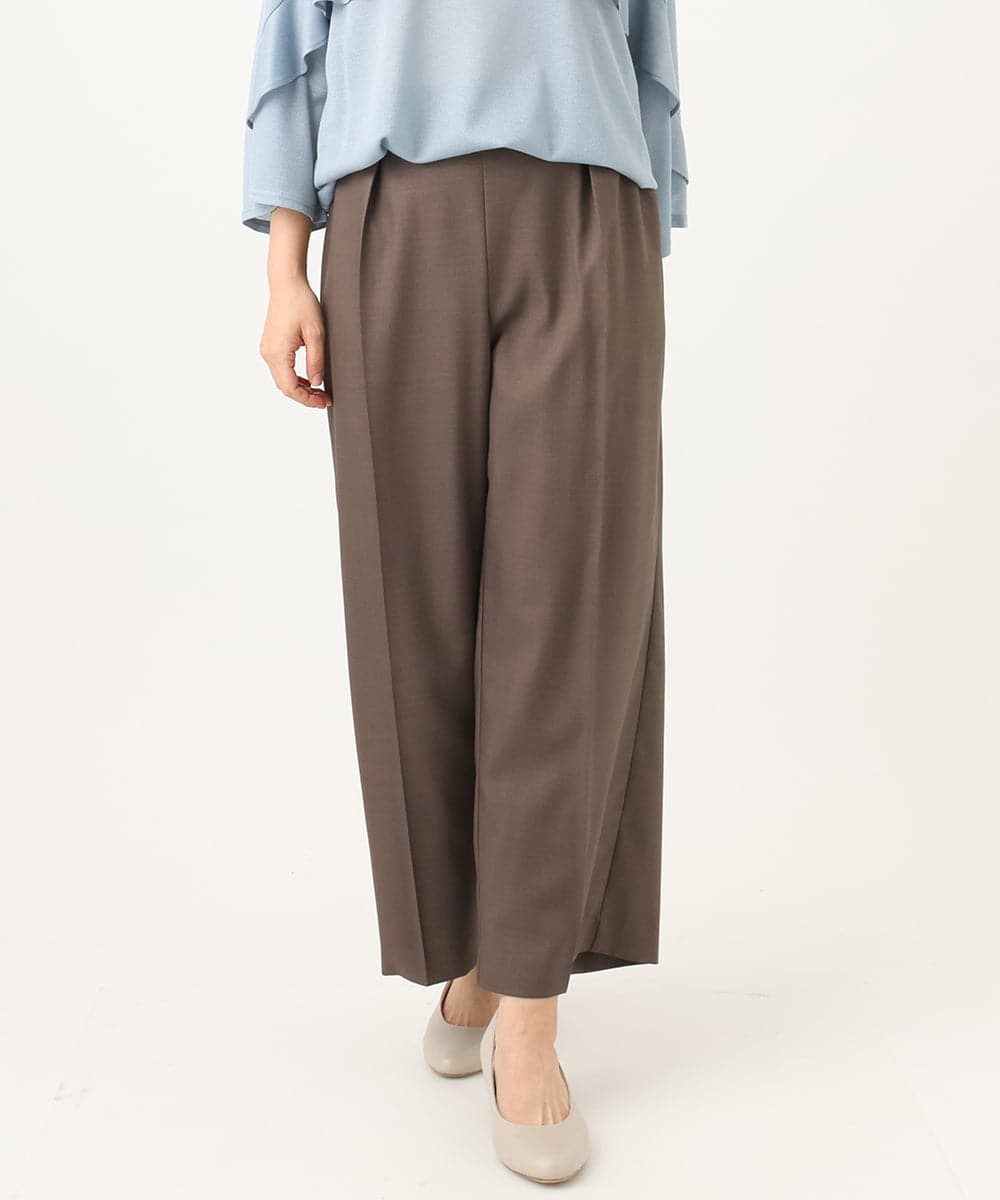 OLLEA24129 eur3(エウルキューブ) 【大きいサイズ】サイロツイルワイドストレートパンツ ブラウン(87）