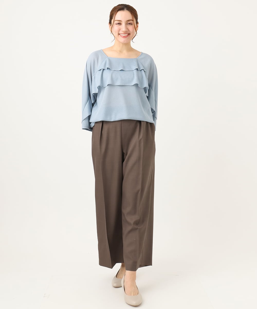 OLLEA24129 eur3(エウルキューブ) 【大きいサイズ】サイロツイルワイドストレートパンツ ブラウン(87）