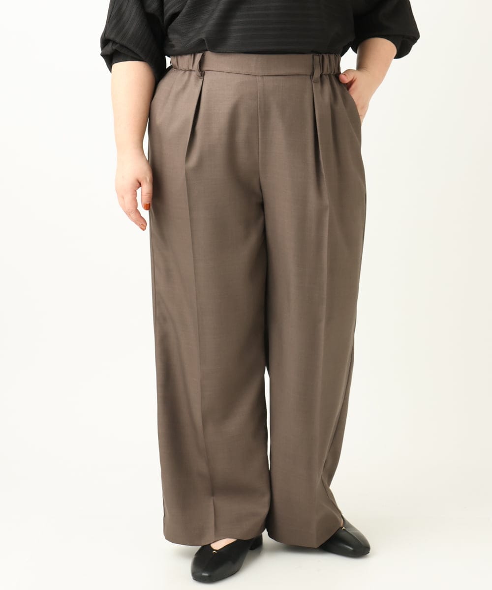 OLLEA24129 eur3(エウルキューブ) 【大きいサイズ】サイロツイルワイドストレートパンツ ブラウン(87）