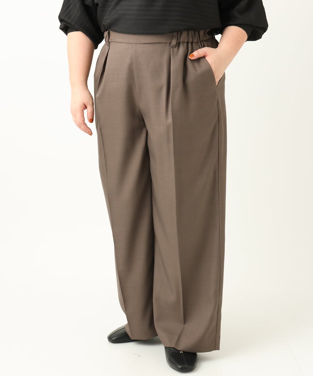 OLLEA24129 eur3(エウルキューブ) 【大きいサイズ】サイロツイルワイドストレートパンツ ブラウン(87）