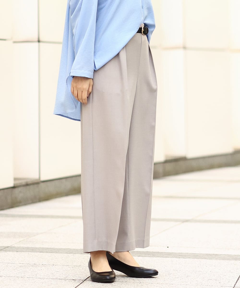 OLLEA24129 eur3(エウルキューブ) 【大きいサイズ】サイロツイルワイドストレートパンツ ライトグレー(91)