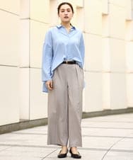 OLLEA24129 eur3(エウルキューブ) 【大きいサイズ】サイロツイルワイドストレートパンツ ライトグレー(91)