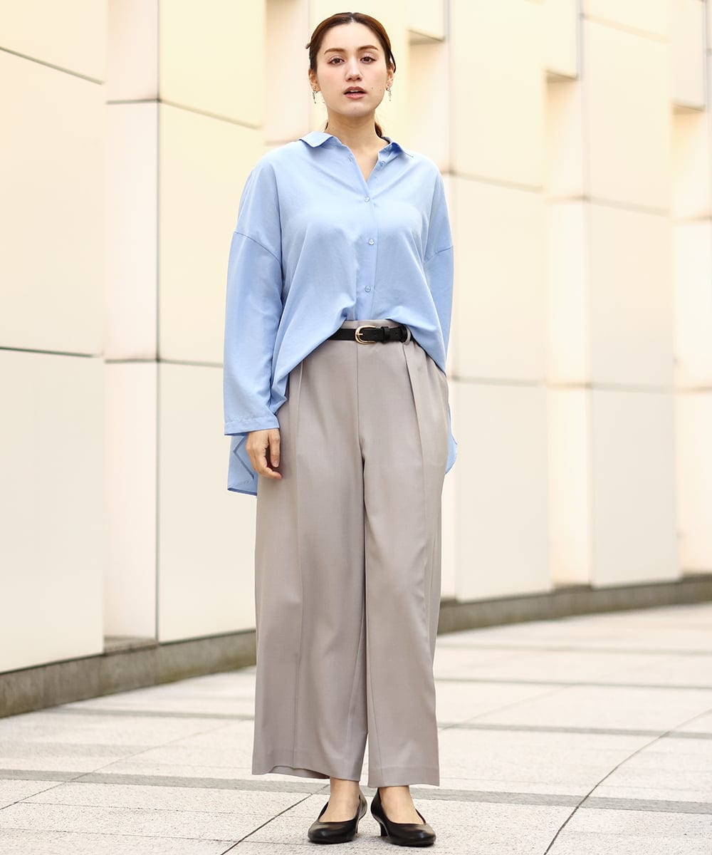 OLLEA24129 eur3(エウルキューブ) 【大きいサイズ】サイロツイルワイドストレートパンツ ライトグレー(91)