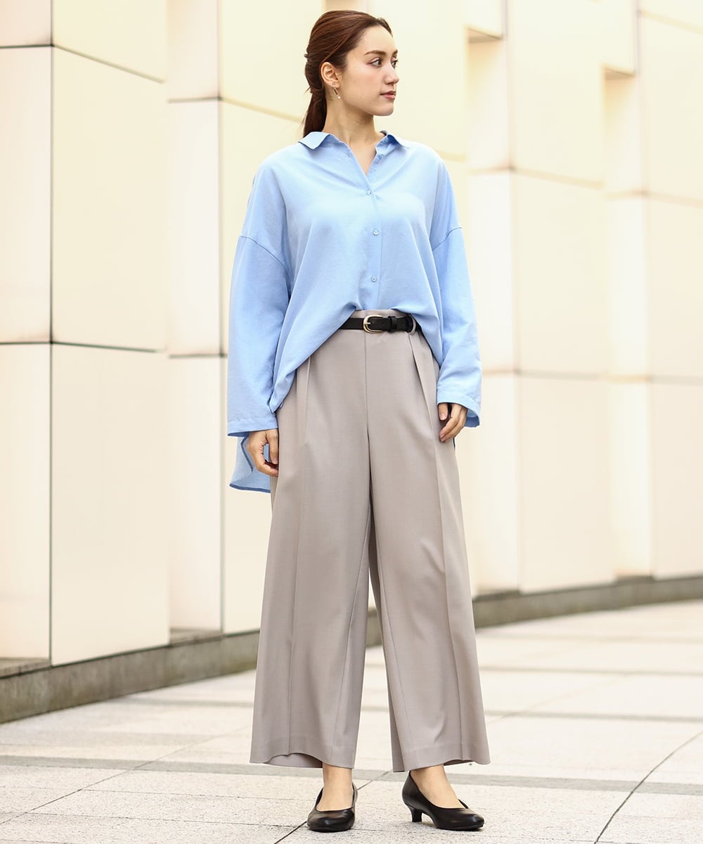 OLLEA24129 eur3(エウルキューブ) 【大きいサイズ】サイロツイルワイドストレートパンツ ライトグレー(91)