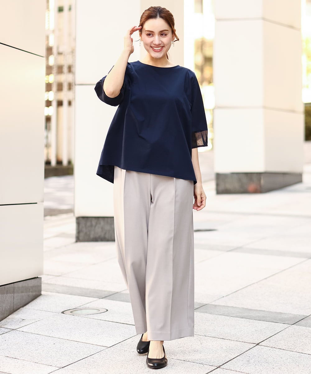 OLLEA24129 eur3(エウルキューブ) 【大きいサイズ】サイロツイルワイドストレートパンツ ライトグレー(91)