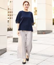 OLLEA24129 eur3(エウルキューブ) 【大きいサイズ】サイロツイルワイドストレートパンツ ライトグレー(91)