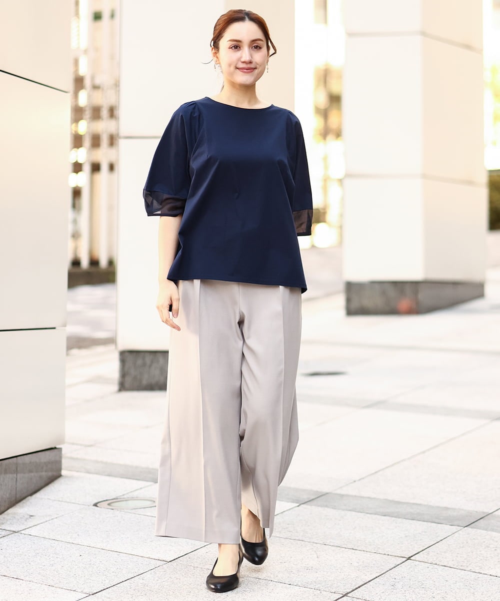 OLLEA24129 eur3(エウルキューブ) 【大きいサイズ】サイロツイルワイドストレートパンツ ライトグレー(91)