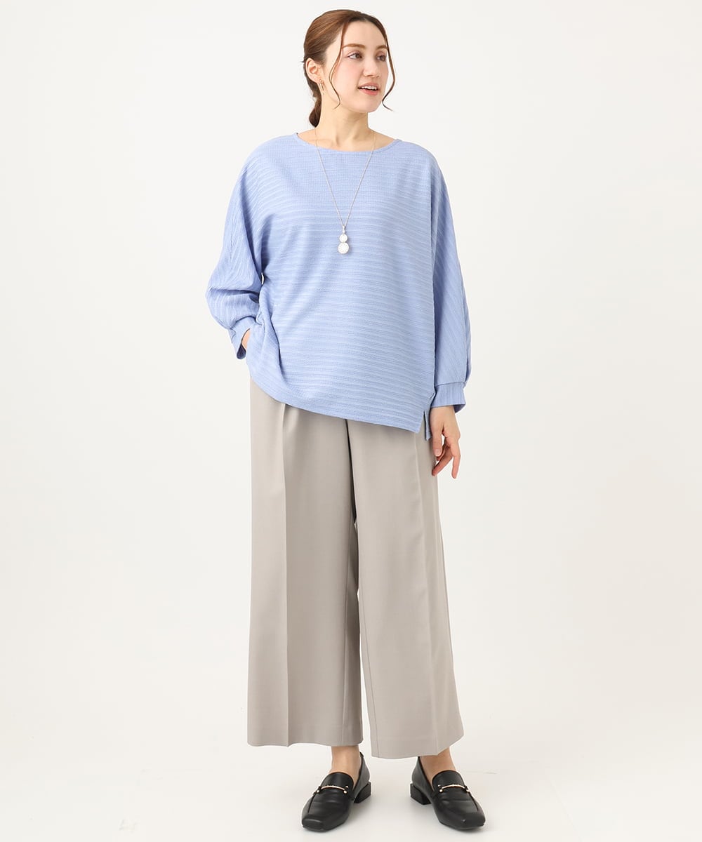OLLEA24129 eur3(エウルキューブ) 【大きいサイズ】サイロツイルワイドストレートパンツ ライトグレー(91)