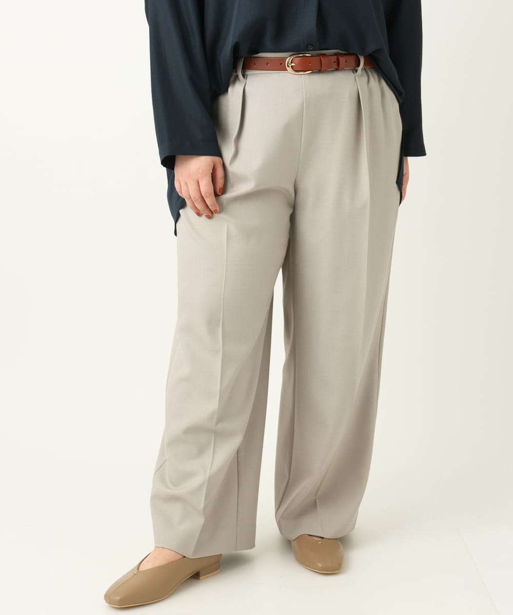 OLLEA24129 eur3(エウルキューブ) 【大きいサイズ】サイロツイルワイドストレートパンツ ライトグレー(91)