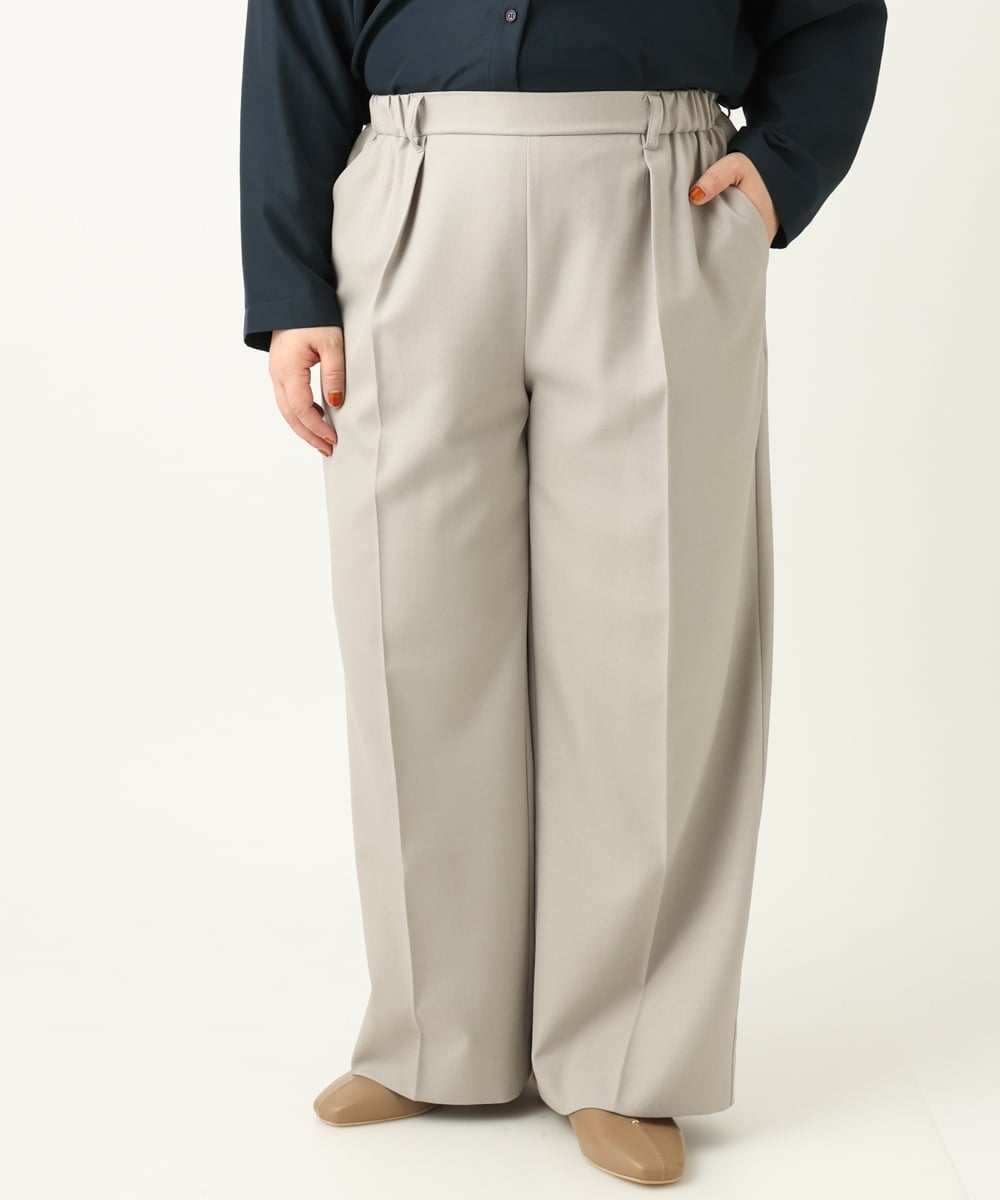 OLLEA24129 eur3(エウルキューブ) 【大きいサイズ】サイロツイルワイドストレートパンツ ライトグレー(91)