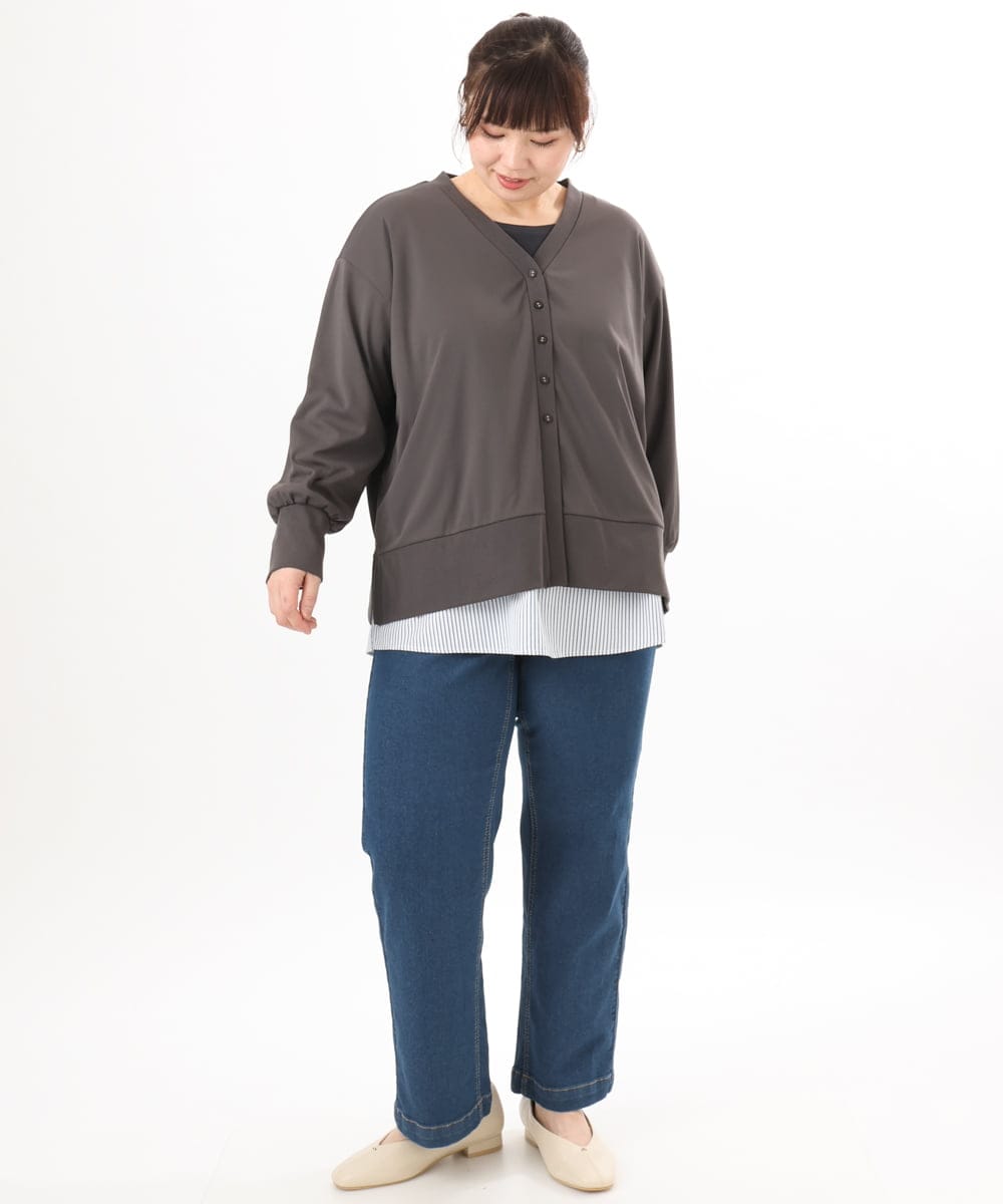 OLLED07109 eur3(エウルキューブ) 【大きいサイズ】ストレッチストレートデニム ネイビー