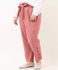 OLLEM11090 eur3(エウルキューブ) 【大きいサイズ】サイドボタン麻混テーパードパンツ ピンク