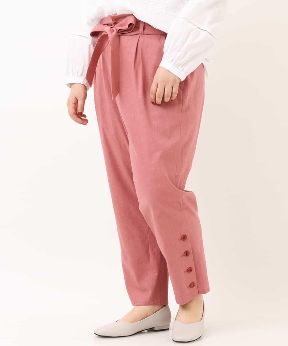 OLLEM11090 eur3(エウルキューブ) 【大きいサイズ】サイドボタン麻混テーパードパンツ ピンク